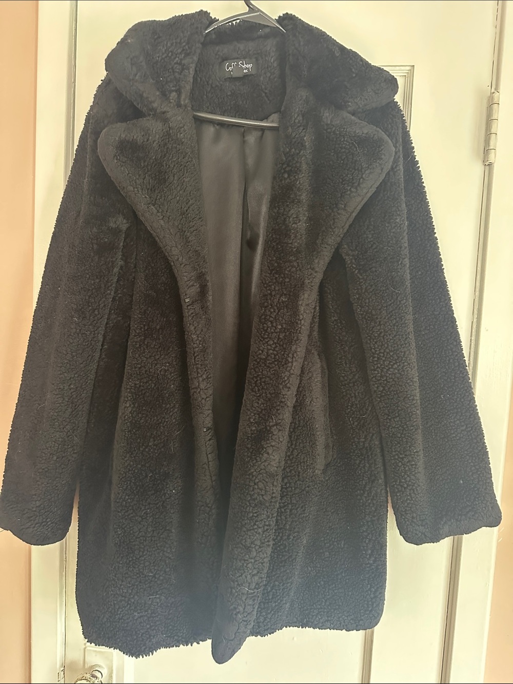 CoffeeShop Black Faux Sherpa Pea Coat
